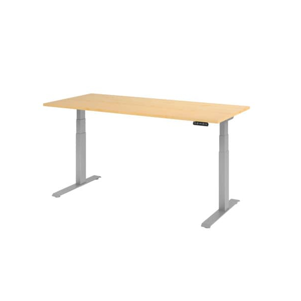 Hammerbacher Sitz-Steh-Schreibtisch Basic, elektrisch höhenverstellbar, 63-127cm (H), 180x80cm (BxT), rechteckig, ahorn / silber  Hammerbache