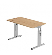 Schreibtisch O-Serie mini, manuell h&ouml;henverstellbar, 65-85cm (H), 120x67cm (BxT), rechteckig, asteiche / silber