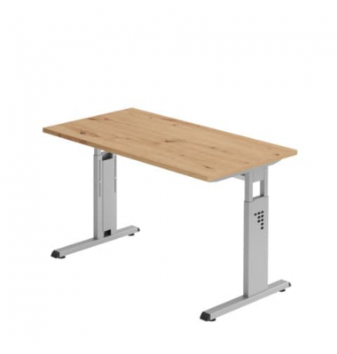Schreibtisch O-Serie mini, manuell h&ouml;henverstellbar, 65-85cm (H), 120x67cm (BxT), rechteckig, asteiche / silber