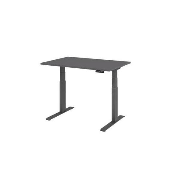 Hammerbacher Sitz-Steh-Schreibtisch Basic, elektrisch höhenverstellbar, 64-129cm (H), 120x80cm (BxT), rechteckig, graphit / graphit  Hammerba