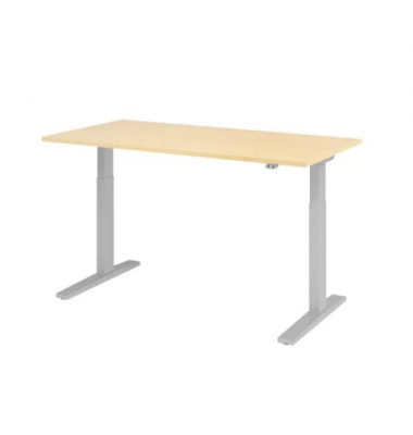 Schreibtisch, elektrisch höhenverstellbar, 70-120cm (H), 160x80cm (BxT), rechteckig, ahorn / silber