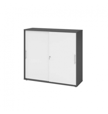 Schiebet&uuml;renschrank MONT.V1753S/G/W/RE, abschlie&szlig;bar, 3 OH, graphit/wei&szlig;, 120x110x40cm (BxHxT)