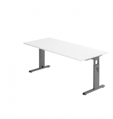 Schreibtisch, manuell höhenverstellbar, 65-85cm (H), 180x80cm (BxT), rechteckig, weiß / graphit