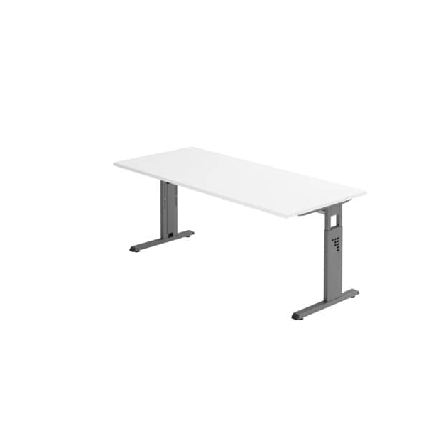 Hammerbacher Schreibtisch O-Serie, manuell höhenverstellbar, 65-85cm (H), 180x80cm (BxT), rechteckig, weiß / graphit  Hammerbacher