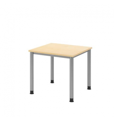 Schreibtisch, manuell höhenverstellbar, 68-76cm (H), 80x80cm (BxT), quadratisch, ahorn / silber