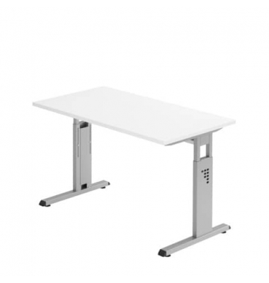 Schreibtisch, manuell höhenverstellbar, 65-85cm (H), 120x67cm (BxT), rechteckig, weiß / silber