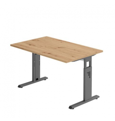 Schreibtisch, manuell höhenverstellbar, 65-85cm (H), 120x80cm (BxT), rechteckig, asteiche / graphit