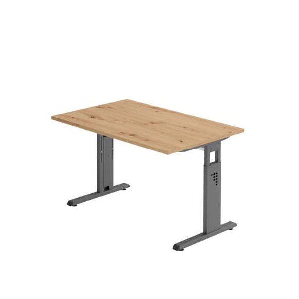 Hammerbacher Schreibtisch O-Serie, manuell höhenverstellbar, 65-85cm (H), 120x80cm (BxT), rechteckig, asteiche / graphit  Hammerbacher