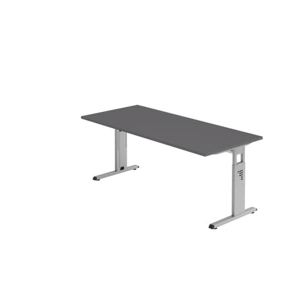 Hammerbacher Schreibtisch O-Serie, manuell höhenverstellbar, 65-85cm (H), 180x80cm (BxT), rechteckig, graphit / silber  Hammerbacher