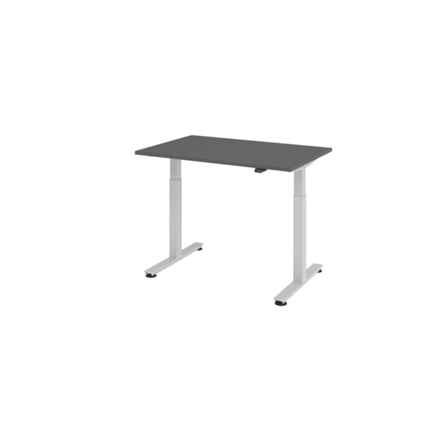 Hammerbacher Sitz-Steh-Schreibtisch XMST, elektrisch höhenverstellbar, 73-119cm (H), 120x80cm (BxT), rechteckig, graphit / silber  Hammerbach