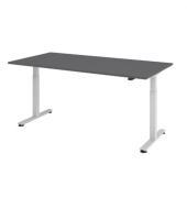 Schreibtisch, elektrisch höhenverstellbar, 72-119cm (H), 180cm und 140x100cm (BxT), rechteckig, graphit / silber