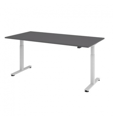 Schreibtisch, elektrisch höhenverstellbar, 72-119cm (H), 180cm und 140x100cm (BxT), rechteckig, graphit / silber
