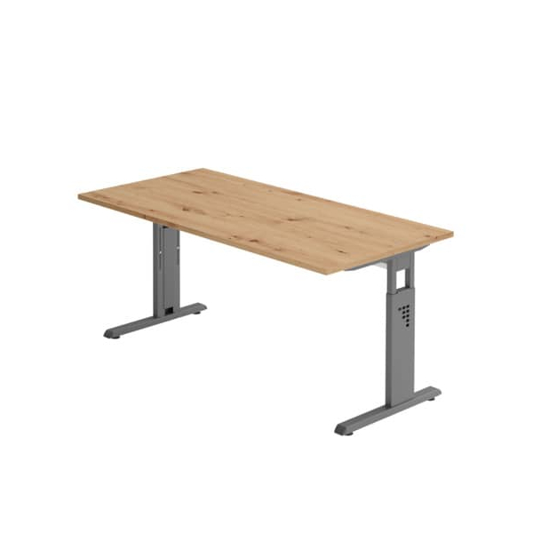 Hammerbacher Schreibtisch O-Serie, manuell höhenverstellbar, 65-85cm (H), 160x80cm (BxT), rechteckig, asteiche / graphit  Hammerbacher