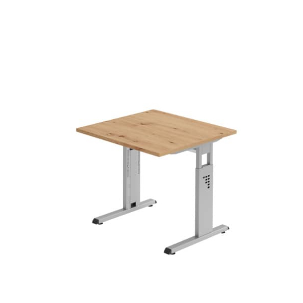 Hammerbacher Schreibtisch O-Serie, manuell höhenverstellbar, 65-85cm (H), 80x80cm (BxT), quadratisch, asteiche / silber  Hammerbacher