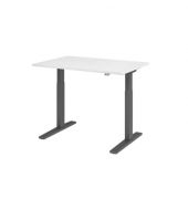 Schreibtisch XMKA, elektrisch h&ouml;henverstellbar, 70-120cm (H), 120x80cm (BxT), rechteckig, wei&szlig; / graphit