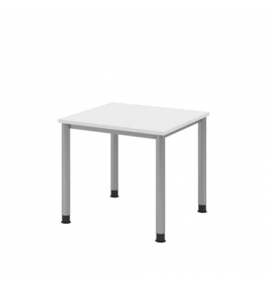 Schreibtisch, manuell höhenverstellbar, 68-76cm (H), 80x80cm (BxT), quadratisch, weiß / silber