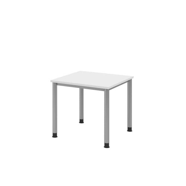 Hammerbacher Schreibtisch HS, manuell höhenverstellbar, 68-76cm (H), 80x80cm (BxT), quadratisch, weiß / silber  Hammerbacher