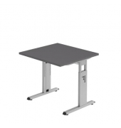 Schreibtisch, manuell höhenverstellbar, 65-85cm (H), 80x80cm (BxT), quadratisch, graphit / silber