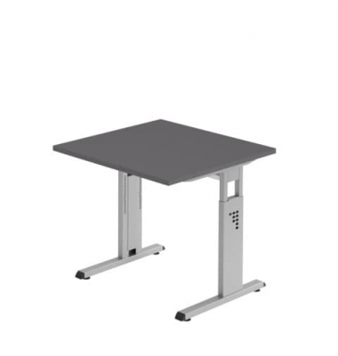 Schreibtisch O-Serie, manuell h&ouml;henverstellbar, 65-85cm (H), 80x80cm (BxT), quadratisch, graphit / silber
