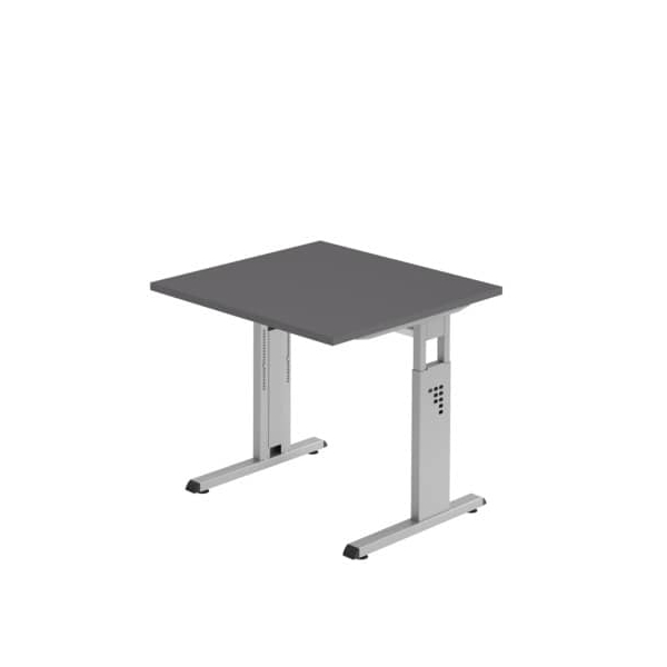 Hammerbacher Schreibtisch O-Serie, manuell höhenverstellbar, 65-85cm (H), 80x80cm (BxT), quadratisch, graphit / silber  Hammerbacher