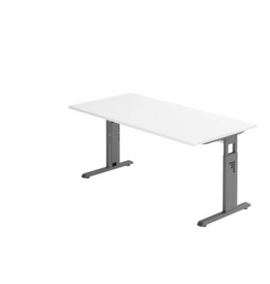 Schreibtisch, manuell höhenverstellbar, 65-85cm (H), 160x80cm (BxT), rechteckig, weiß / graphit