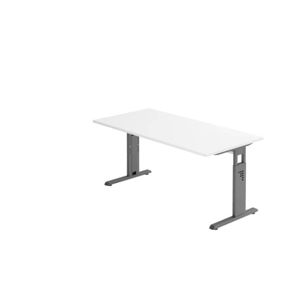 Hammerbacher Schreibtisch O-Serie, manuell höhenverstellbar, 65-85cm (H), 160x80cm (BxT), rechteckig, weiß / graphit  Hammerbacher