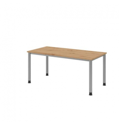 Schreibtisch, manuell höhenverstellbar, 68-76cm (H), 160x80cm (BxT), rechteckig, asteiche / silber