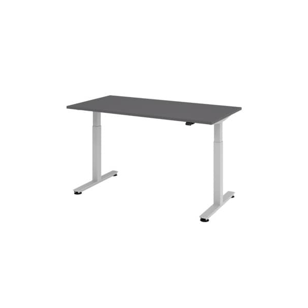 Hammerbacher Sitz-Steh-Schreibtisch XMST, elektrisch höhenverstellbar, 73-119cm (H), 160x80cm (BxT), rechteckig, graphit / silber  Hammerbach