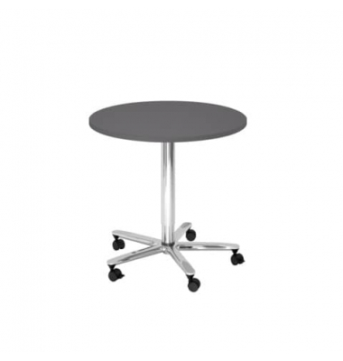 Besprechungstisch ST08, sufenlos &uuml;ber Gasdruckfeder h&ouml;henverstellbar 72-114cm (H), 80x80cm (BxT), rund, graphit / chrom, mit Rol