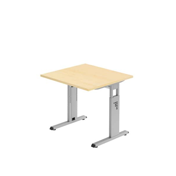 Hammerbacher Schreibtisch O-Serie, manuell höhenverstellbar, 65-85cm (H), 80x80cm (BxT), quadratisch, ahorn / silber  Hammerbacher