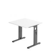Schreibtisch, manuell höhenverstellbar, 65-85cm (H), 80x80cm (BxT), quadratisch, weiß / graphit