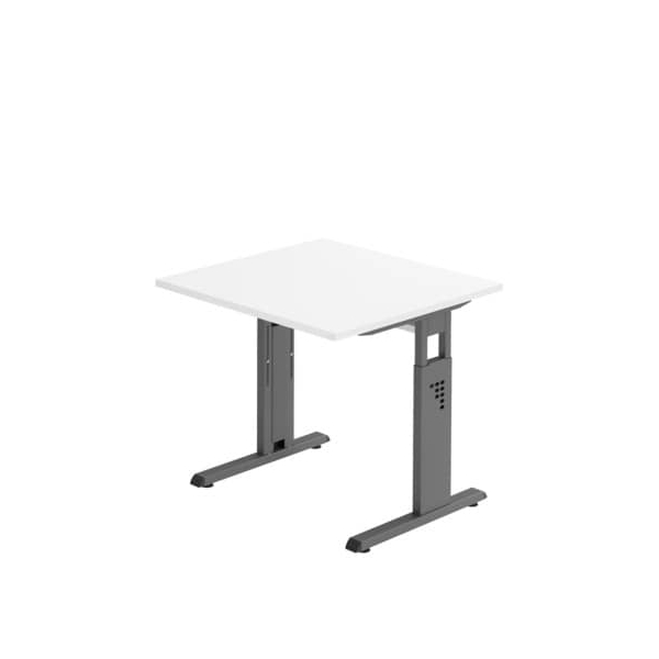 Hammerbacher Schreibtisch O-Serie, manuell höhenverstellbar, 65-85cm (H), 80x80cm (BxT), quadratisch, weiß / graphit  Hammerbacher