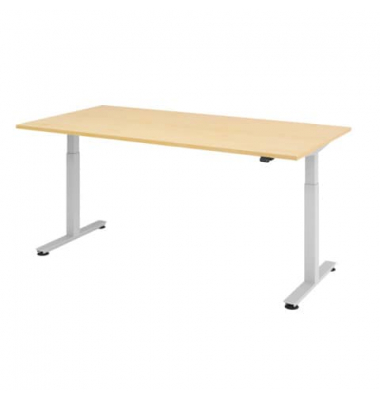 Schreibtisch, elektrisch höhenverstellbar, 72-119cm (H), 200x100cm (BxT), rechteckig, ahorn / silber