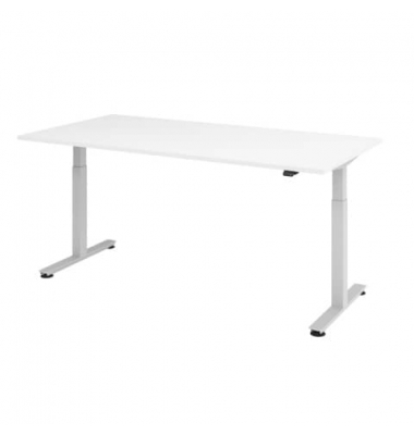 Schreibtisch, elektrisch höhenverstellbar, 72-119cm (H), 200x100cm (BxT), rechteckig, weiß / silber