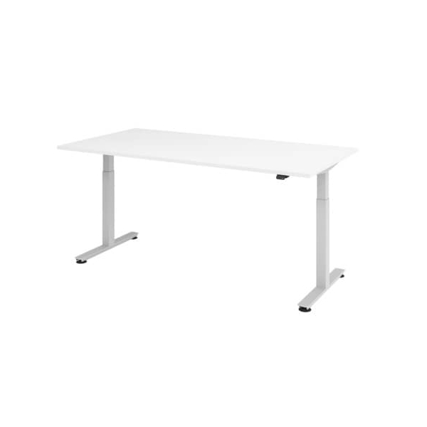 Hammerbacher Sitz-Steh-Schreibtisch XMST, elektrisch höhenverstellbar, 72-119cm (H), 200x100cm (BxT), rechteckig, weiß / silber  Hammerbacher