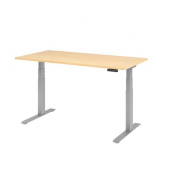 Sitz-Steh-Schreibtisch Basic, elektrisch h&ouml;henverstellbar, 64-129cm (H), 160x80cm (BxT), rechteckig, ahorn / silber