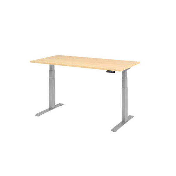 Hammerbacher Sitz-Steh-Schreibtisch Basic, elektrisch höhenverstellbar, 64-129cm (H), 160x80cm (BxT), rechteckig, ahorn / silber  Hammerbache