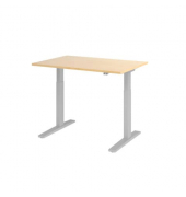 Schreibtisch, elektrisch höhenverstellbar, 70-120cm (H), 120x80cm (BxT), rechteckig, ahorn / silber