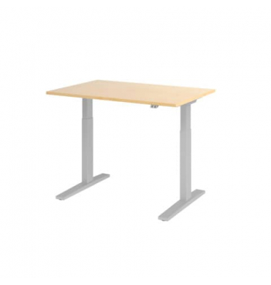 Schreibtisch XMKA, elektrisch h&ouml;henverstellbar, 70-120cm (H), 120x80cm (BxT), rechteckig, ahorn / silber