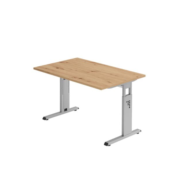 Hammerbacher Schreibtisch O-Serie, manuell höhenverstellbar, 65-85cm (H), 120x80cm (BxT), rechteckig, asteiche / silber  Hammerbacher