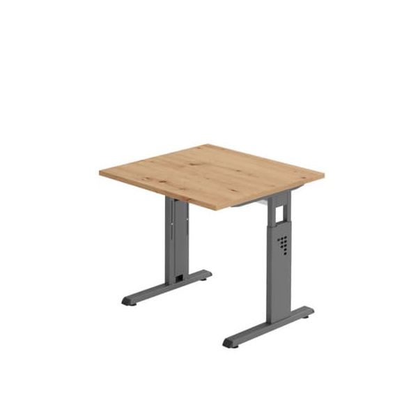 Hammerbacher Schreibtisch O-Serie, manuell höhenverstellbar, 65-85cm (H), 80x80cm (BxT), quadratisch, asteiche / graphit  Hammerbacher