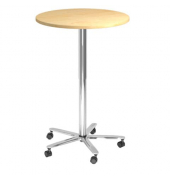 Besprechungstisch ST08, sufenlos &uuml;ber Gasdruckfeder h&ouml;henverstellbar 72-114cm (H), 80x80cm (BxT), rund, ahorn / chrom, mit Rolle