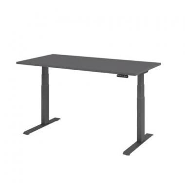 Sitz-Steh-Schreibtisch Basic, elektrisch h&ouml;henverstellbar, 64-129cm (H), 160x80cm (BxT), rechteckig, graphit / graphit