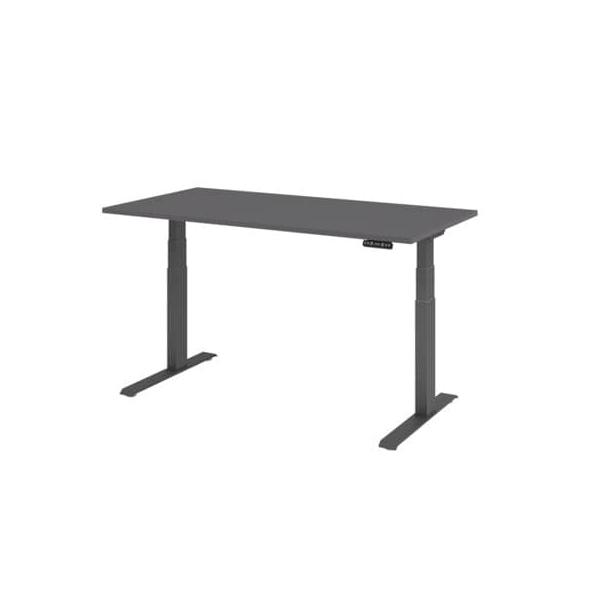 Hammerbacher Sitz-Steh-Schreibtisch Basic, elektrisch höhenverstellbar, 64-129cm (H), 160x80cm (BxT), rechteckig, graphit / graphit  Hammerba