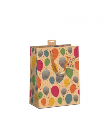 Geschenktasche 7549-0035-M, allgemein, Baumwollband & Eurolochvorrichtung,Hologrammfolie,Schleifenband mit Anhänger, Luftballons