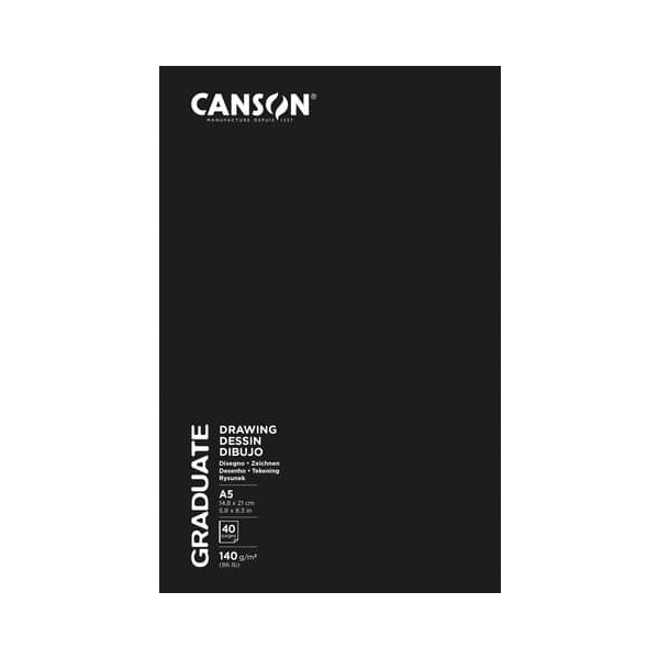 5 x CANSON Skizzenbuch Graduate - A5 140 g/qm 20 Blatt Softcover schwa