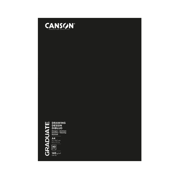 5 x CANSON Skizzenbuch Graduate - A4 140 g/qm 20 Blatt Softcover schwa