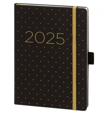 Buchkalender 02-0354, V-Book, schwarz/gold, 1 Woche /  2 Seiten, 9x14cm (A6), 2026