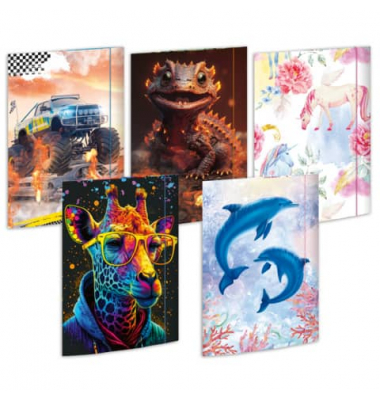 Gummizugmappe 45029, A3 bunt Karton 500g, mit 3 Einschlagklappen