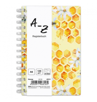 Notizbuch 46816, Notizbuch Honey, gelb, A6, liniert, 120g, 48 Blatt / 96 Seiten